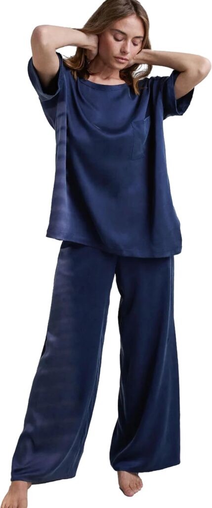 lunya silk pajamas navy