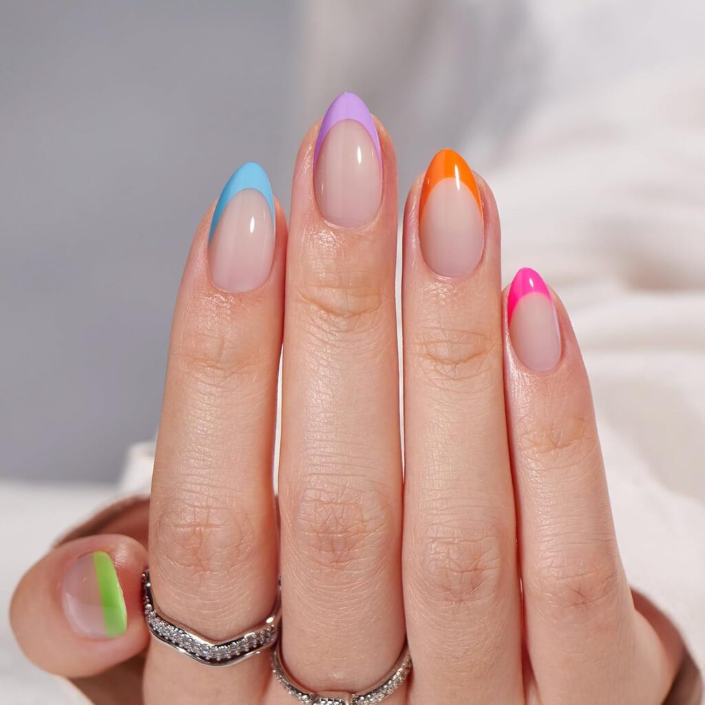 neon rainbow french tip nails