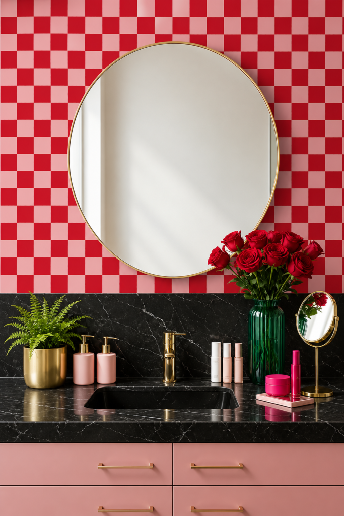 red and pink checkered wallpaper